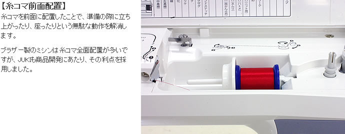 JUKI製HZL-G100の糸コマ前面配置